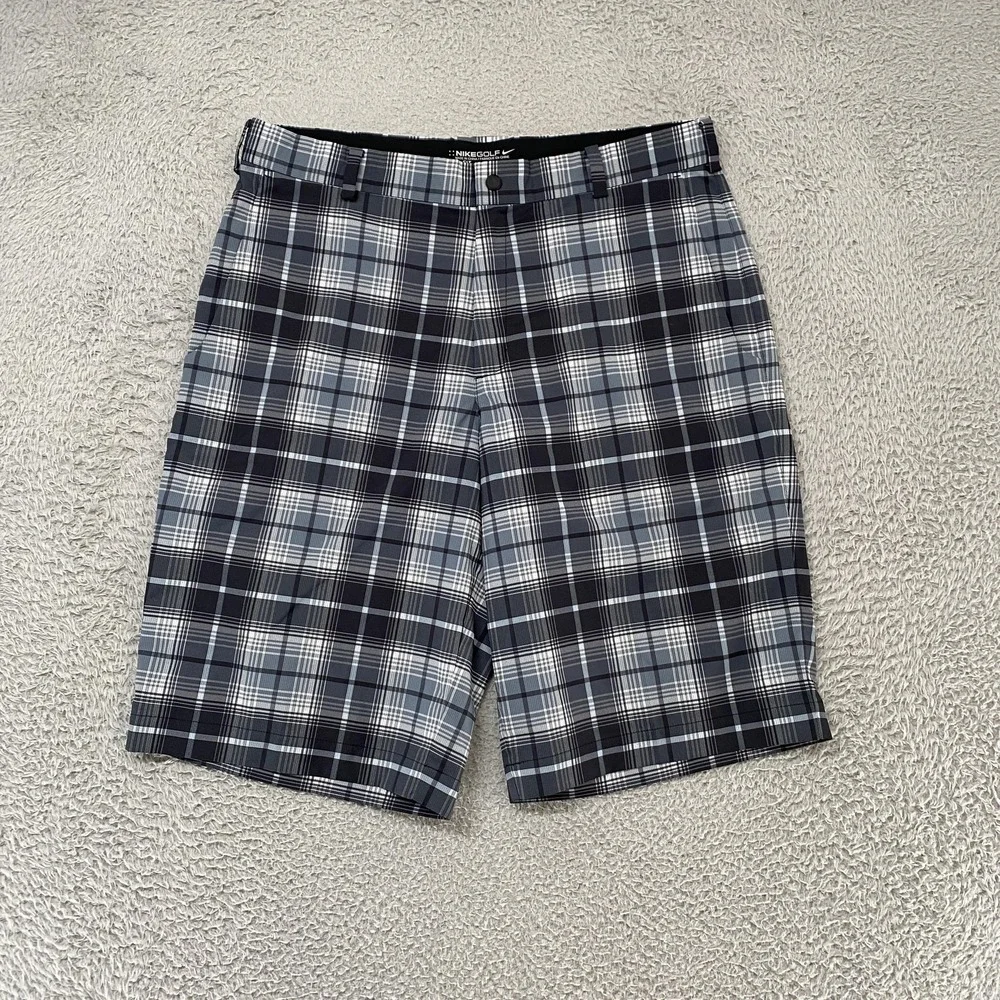 Nike Golf Shorts Mens 34 Gray Plaid‎ Dri-Fit Bermuda Golf 12 Inch Stretch